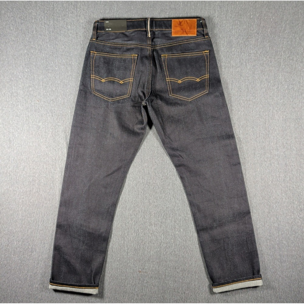 NWT American‎ Eagle Raw Selvedge Denim Jeans Men 28x28 Slim Dark Wash Crop Pants - Picture 2 of 16